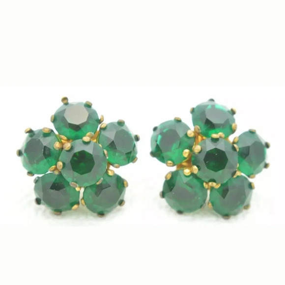 Gold Vermeil Sterling Marked Large Green Earrings - Picture 1 of 5